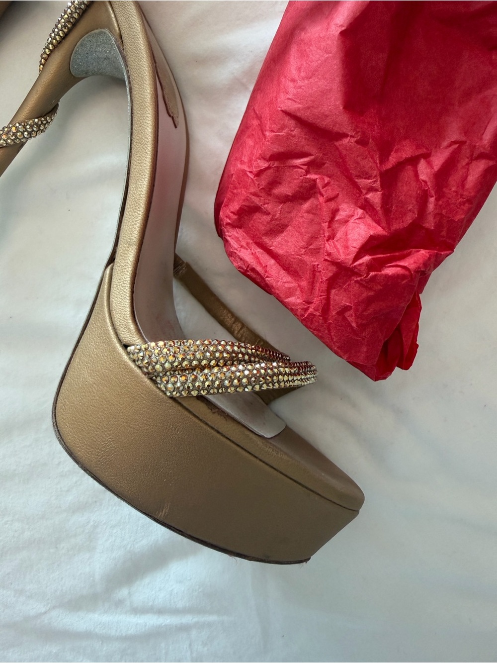Rene Caovilla Gold Strappy Platform Heels - Women Shoes 6.5 - Picture 3 of 10